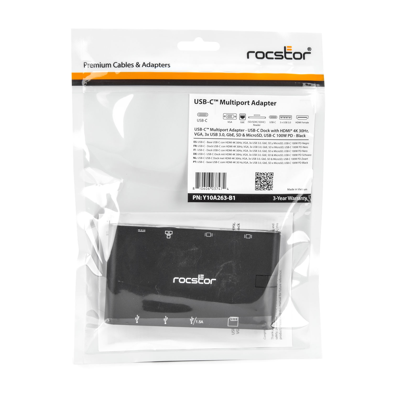 Y10A263-B1 Portable USB-C® Multiport Adapter, 2x USB-C, USB-A, HDMI, VGA, RJ45, SD Card12